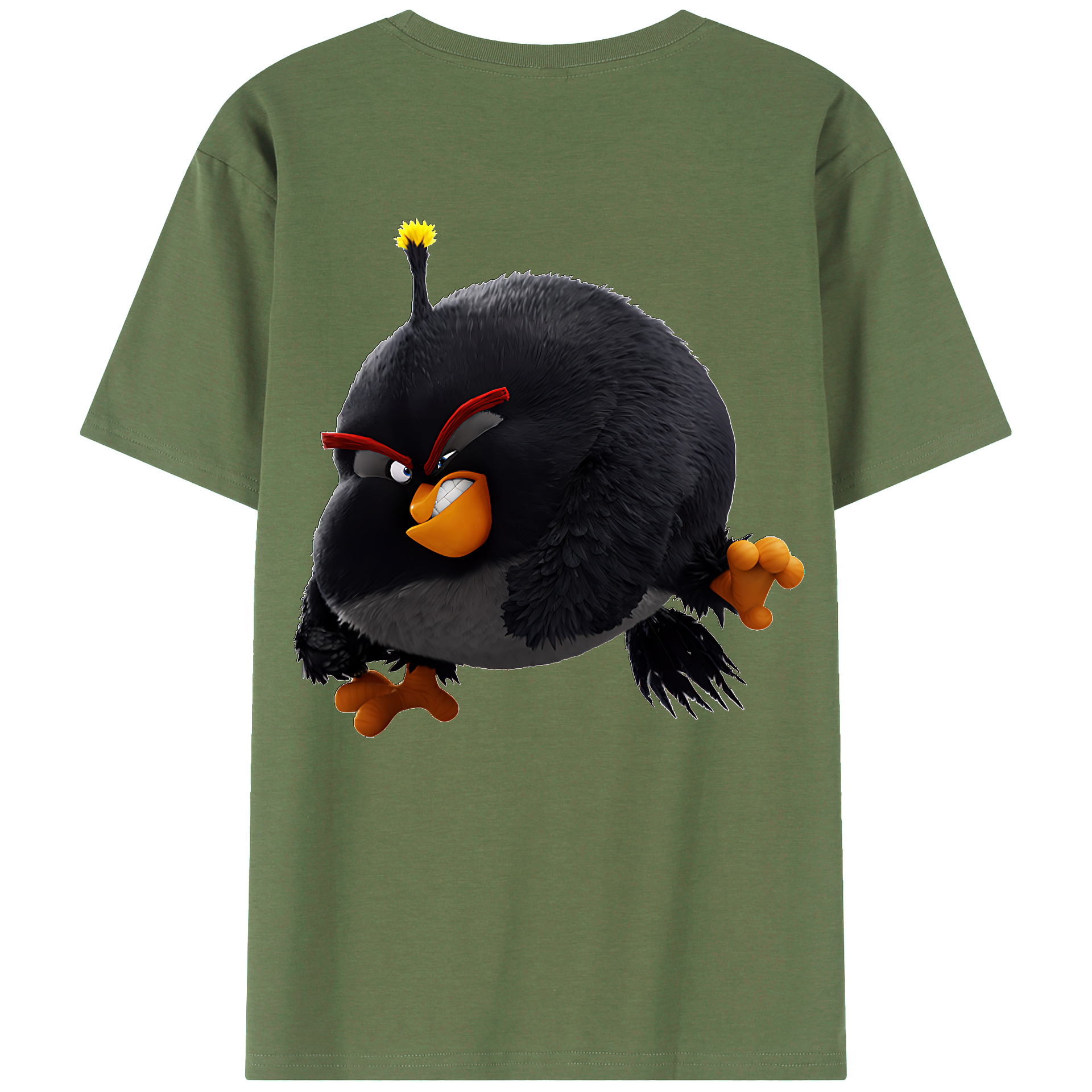（画像用） Angry Birds アングリーバード 綿100％ メンズ半袖Tシャツ（バックプリント） 通気性